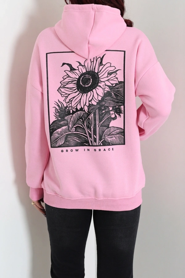 Kadın Pembe Kapüşonlu Baskılı Oversize Sweat Tunik 8