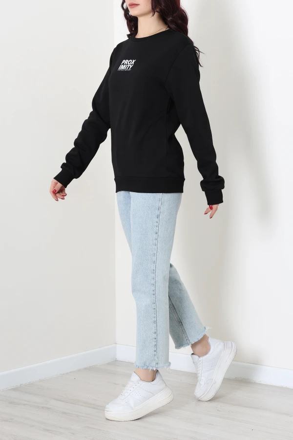Baskılı Şardonlu Sweat Siyah 4