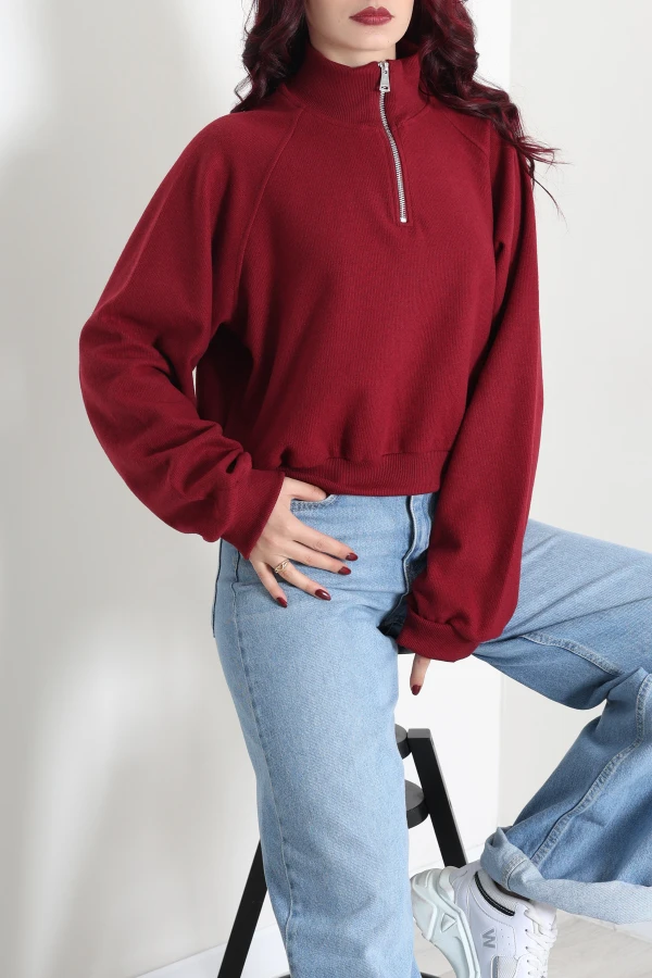 Kadın Bordo Yarasa Kol Oversize Sweat Tunik