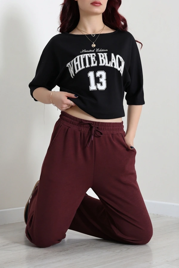Kadın Bordo Modal Regular Fit Rahat Kesim Eşofman Altı 6