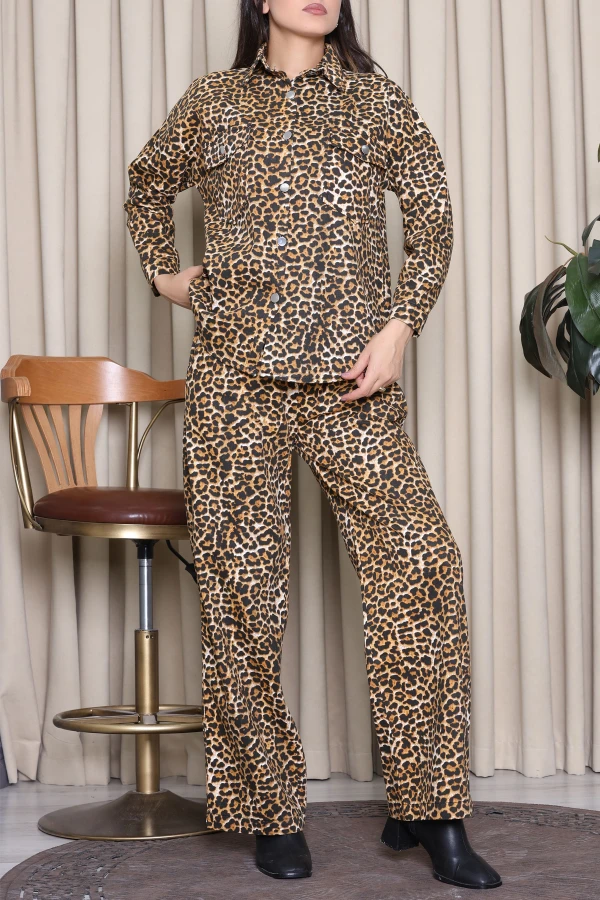 Leopar Desenli Gabardin İkili Takım Leopar