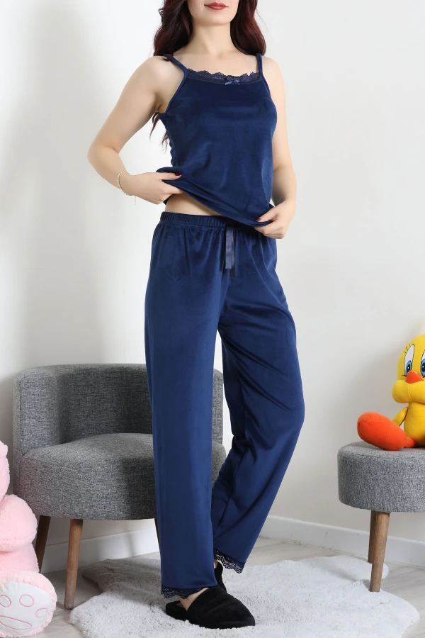 Fransız Kadife 3'Lü Pijama Seti Lacivert 7