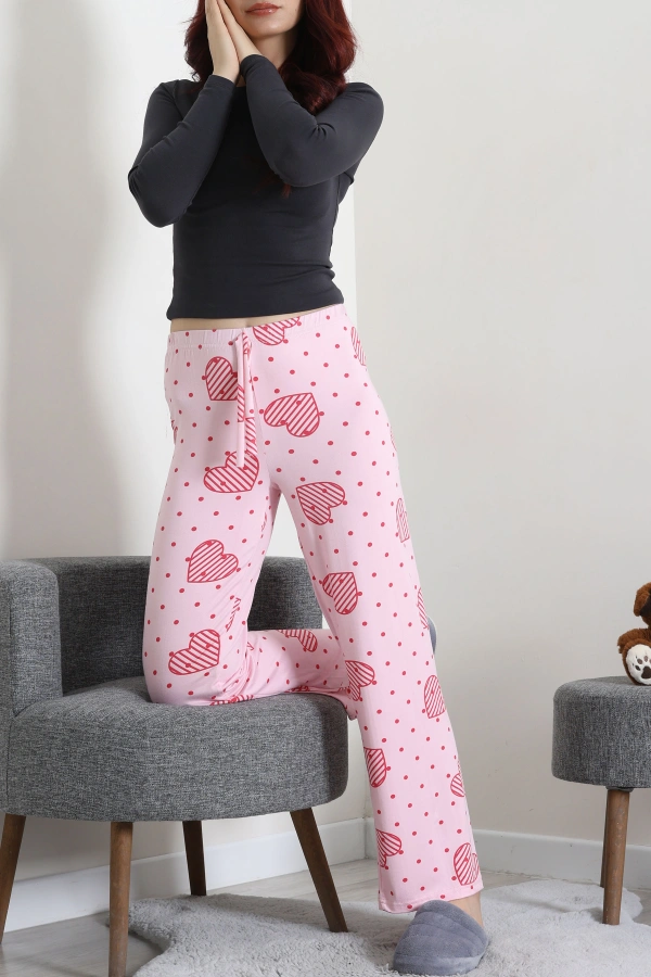 Kadın Pembe Rahat Kalıp Pamuklu Pijama Altı 4