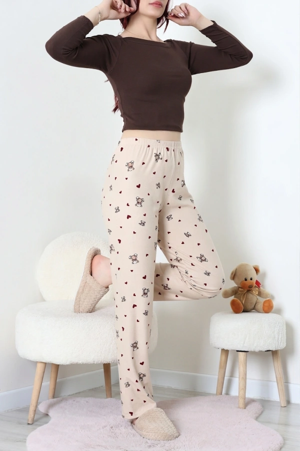 Desenli Süet Pijama Altı Bejayı 4