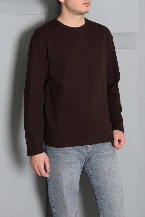 Erkek Acıkahve 2 İplik Penye Uzun Kollu Sweatshirt 3