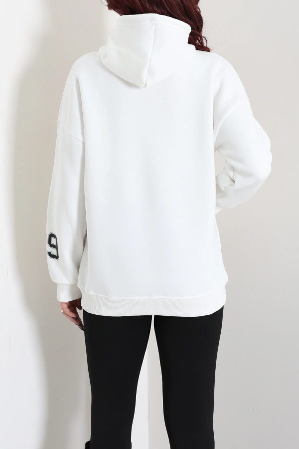 Kadın Ekru Kapüşonlu Baskılı Sweat Tunik 8