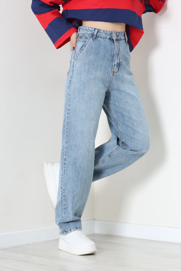 Kadın Açık Mavi Baggy Fit Yüksek Bel Kot Pantolon 6