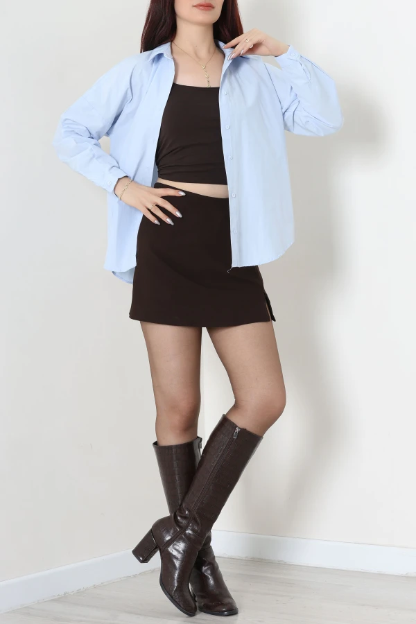 Düşük Omuz Oversize Poplin Gömlek Bebemavi 6