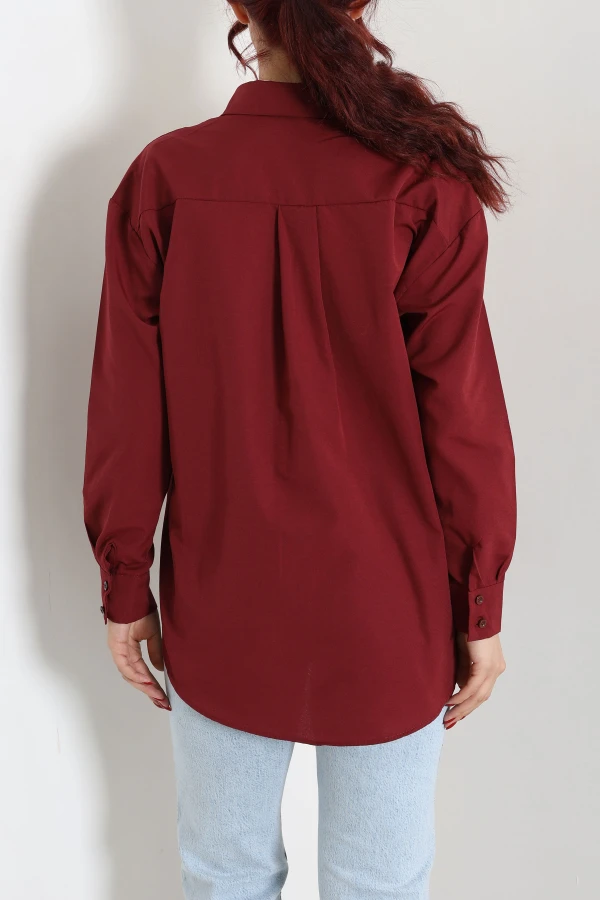 Terikoton Oversize Gömlek Bordo 7
