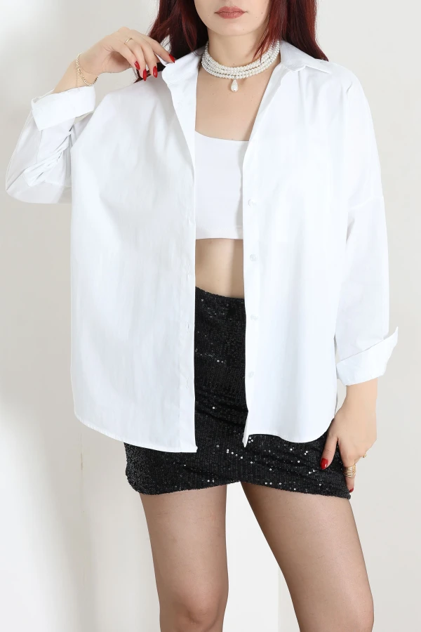 Oversize Poplin Gömlek Beyaz 6