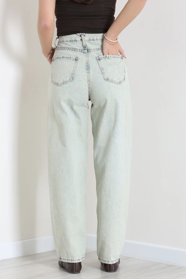 Kadın Açık Mavi Baggy Fit Yüksek Bel Kot Pantolon 8
