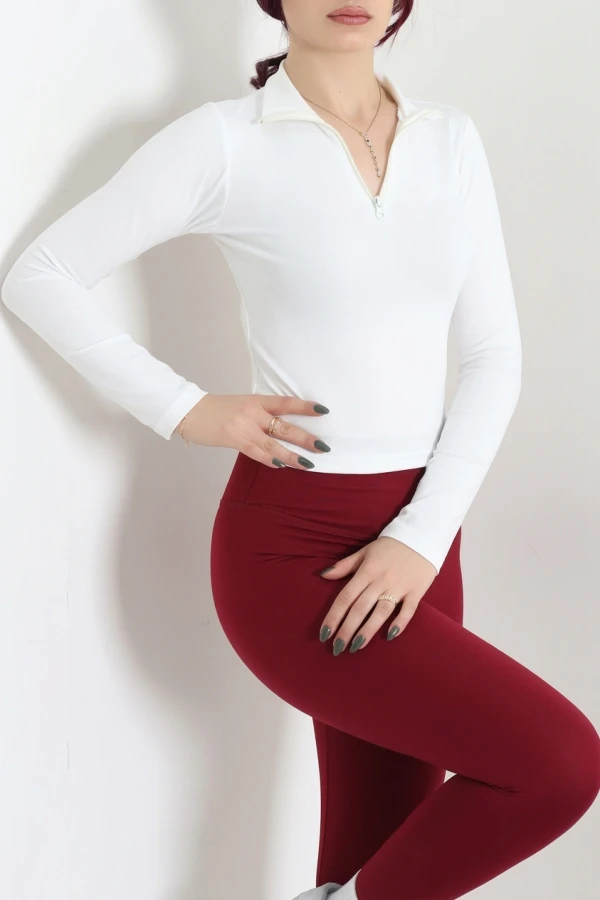 Kadın Ekru Dalgıç Kumaş Fermuarlı Basic Body