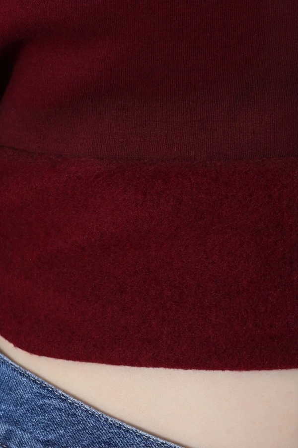 Üç İplik Kapşonlu Baskılı Sweat Bordo 7