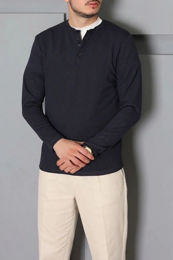 Fitilli Modal Henley Sweatshirt  Füme 5
