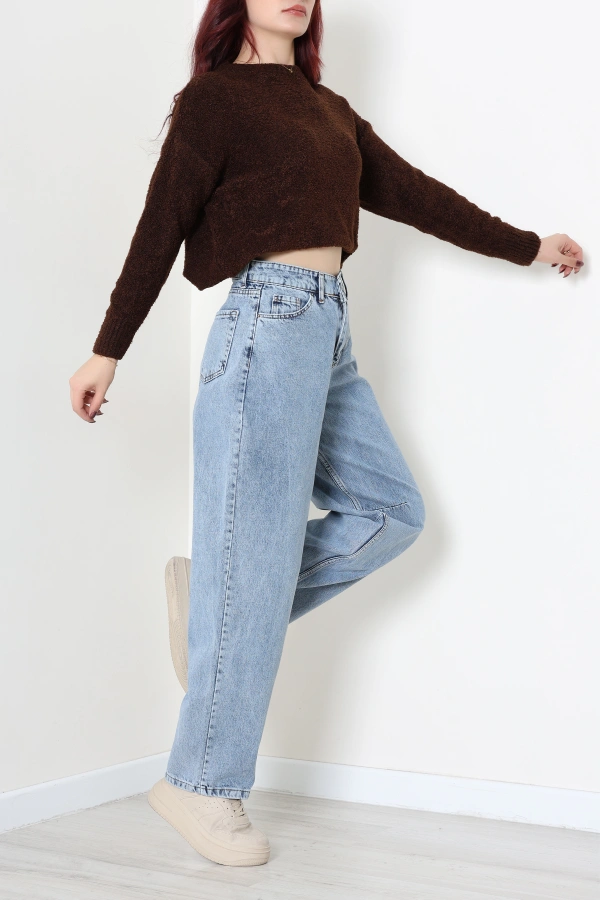 Kadın Buz Mavi Baggy Fit Yüksek Bel Kot Pantolon 5