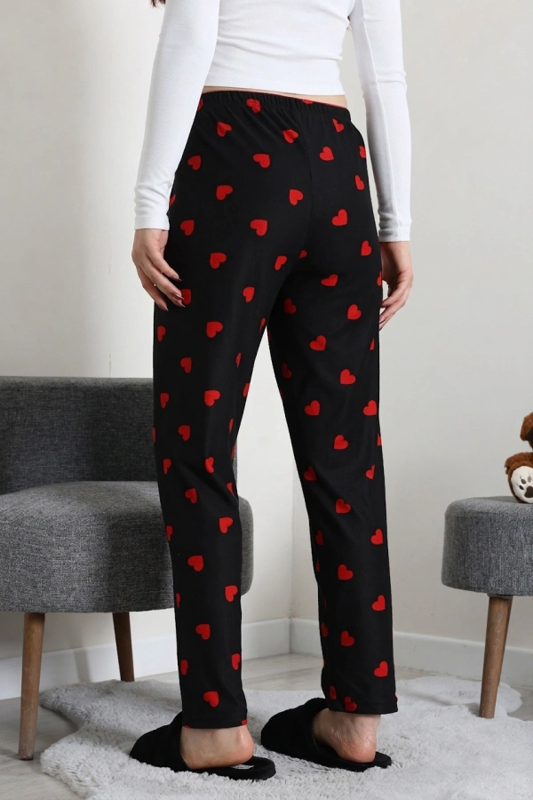 Kadın Siyah Süet Pijama Altı Rahat Kalıp Düz Paça 8