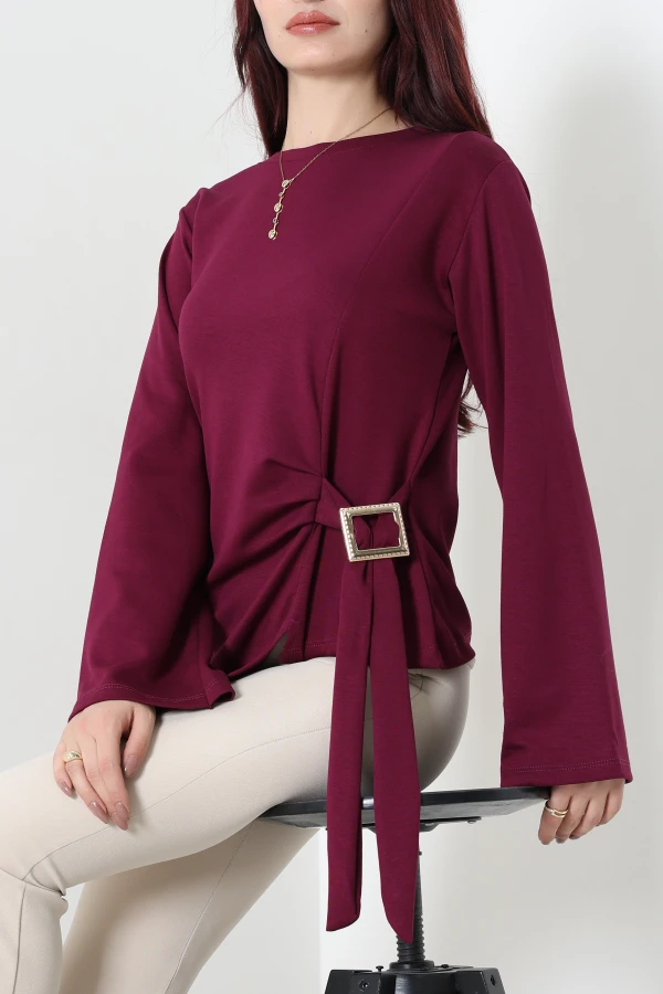 Toka Detaylı Kimono Kol Modal Bluz Vişne 3