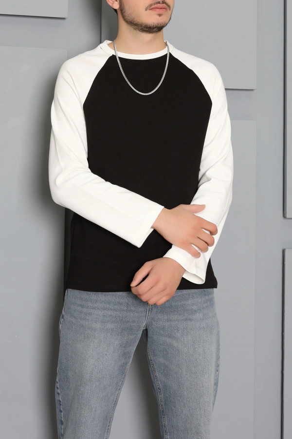 İnterlok Bisiklet Yaka Reglan Kol Erkek Sweatshirt Siyah 3
