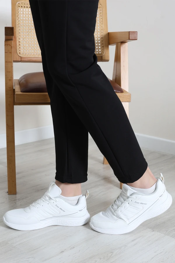 Erkek Beyaz Günlük Spor Ayakkabı Rahat Taban Bağcıklı Sneaker 6