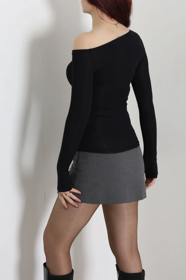 Kadın Siyah Omuz Açık Parmak Geçmeli Basic Body 8