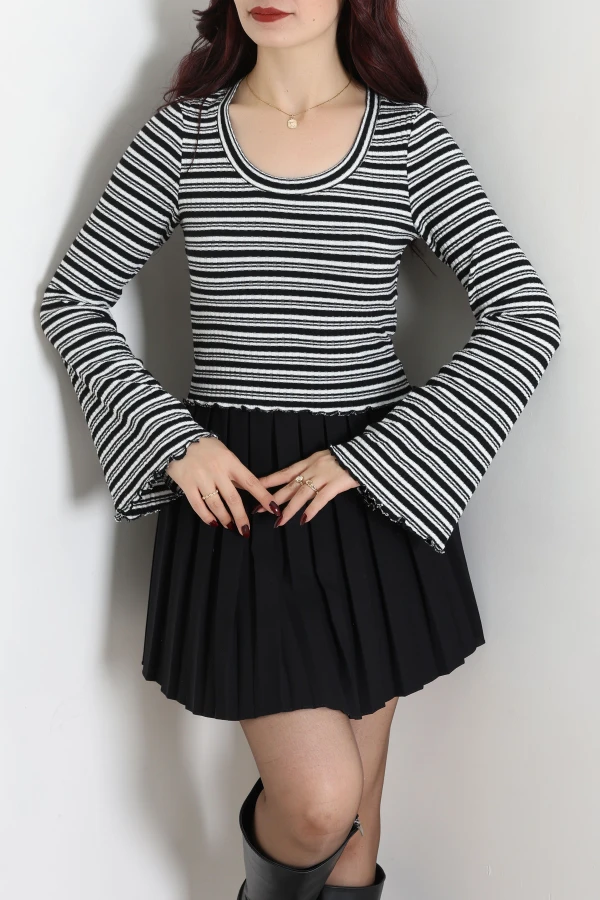 Kadın Siyah Çizgili Crop Bluz 4