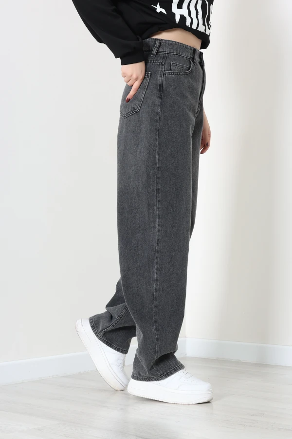 Kadın Füme Baggy Fit Yüksek Bel Wide Leg Kot Pantolon 6