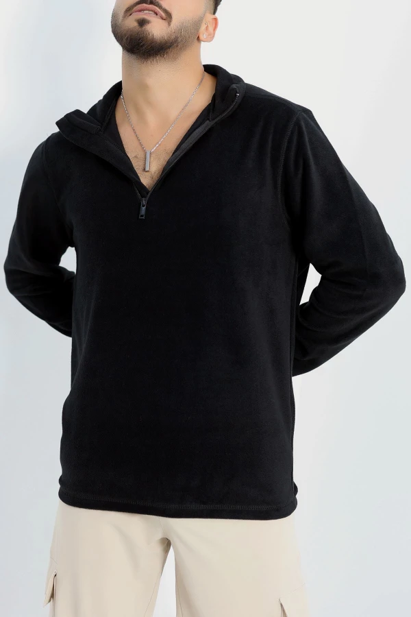 Yarım Fermuar Erkek Polar Sweat Siyah 5