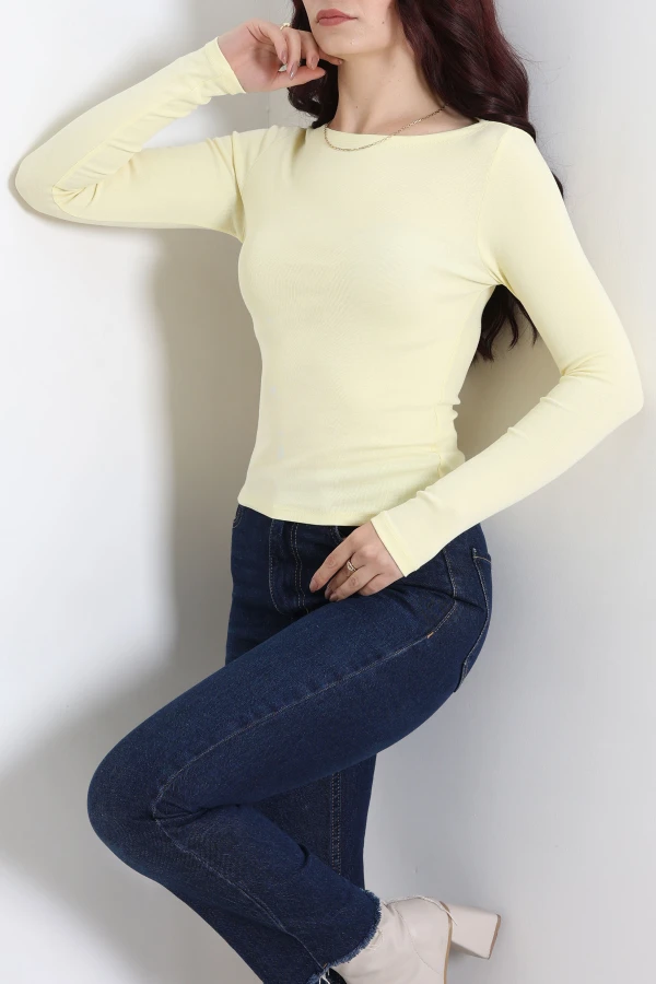 Kadın Sarı Kayık Yaka Ribana Basic Body 5