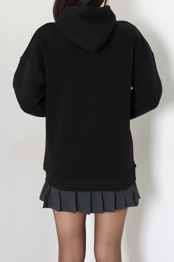 Kadın Siyah Kapüşonlu Baskılı Oversize Sweat 8