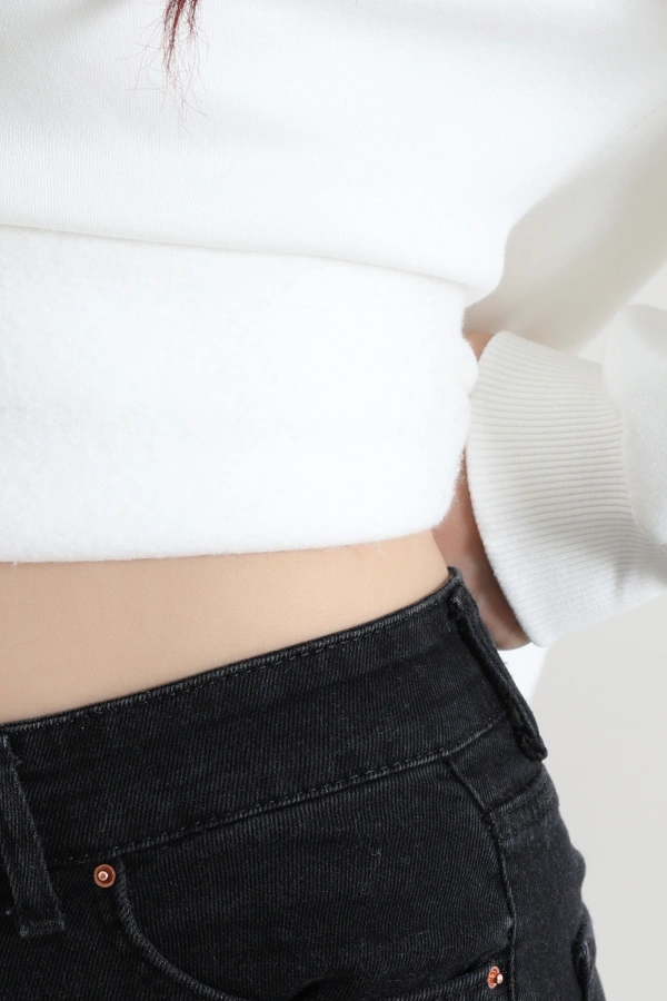 Üç İplik Kapşonlu Baskılı Sweat Ekru 7