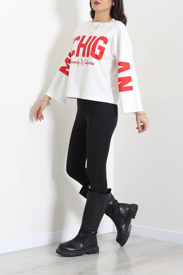 Baskılı Modal Sweat Ekru 4