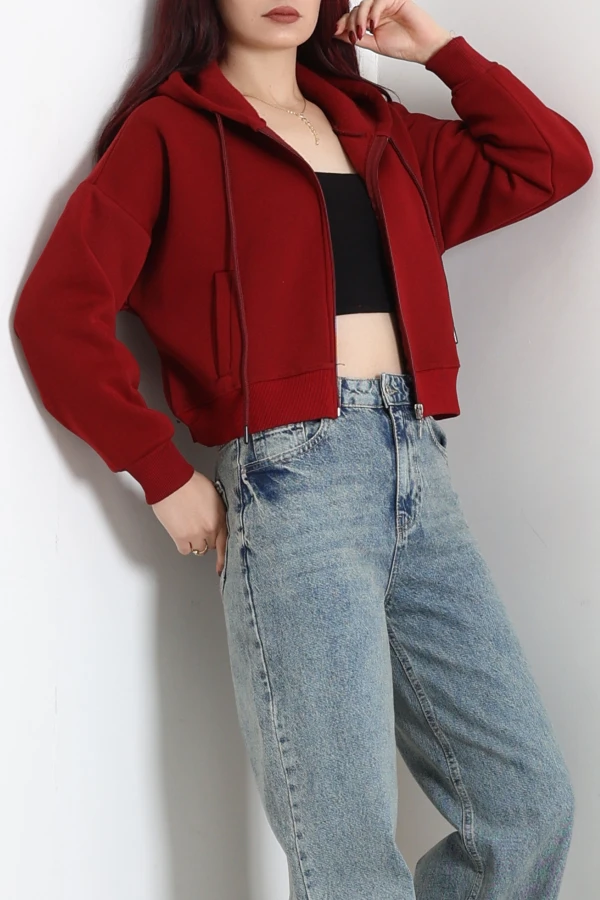 3 İplik Kompakt Oversize Fleto Cepli Sweat Bordo 3