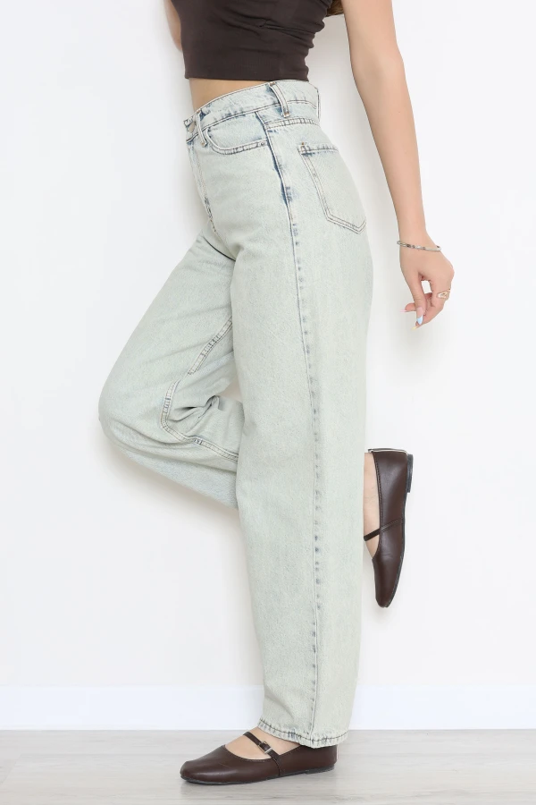 Kadın Açık Mavi Baggy Fit Yüksek Bel Kot Pantolon 6