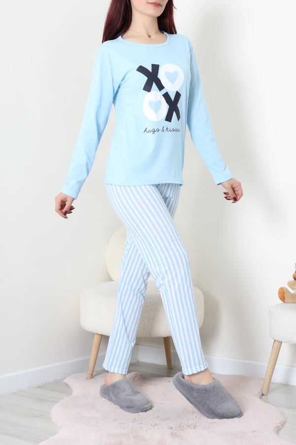 Süprem Baskılı Pijama Takımı Mavi 4