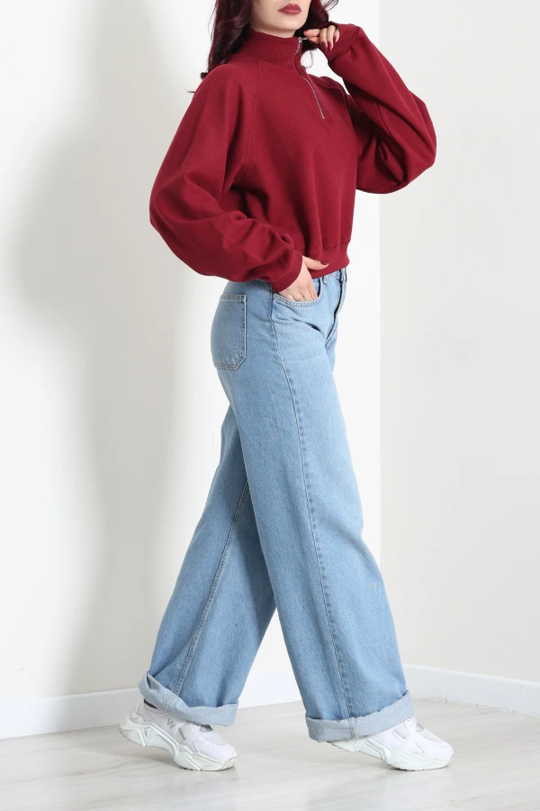Kadın Bordo Yarasa Kol Oversize Sweat Tunik 4
