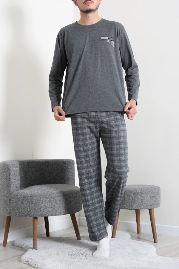Erkek Füme Ekose Desenli Süprem Pamuklu Pijama Takımı 2