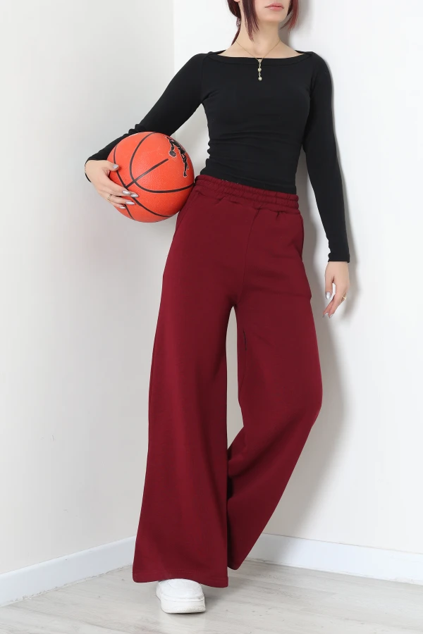 3 İplik Şardonlu Bol Eşofman Altı Bordo