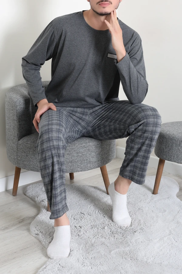 Erkek Füme Ekose Desenli Süprem Pamuklu Pijama Takımı 4