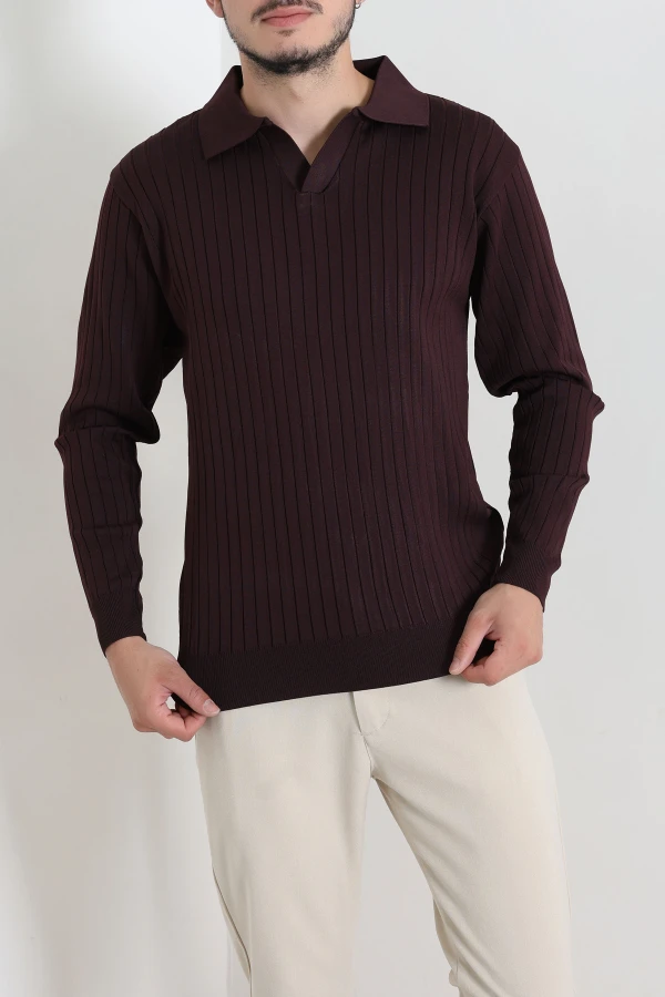 Polo Yaka Erkek Triko Sweat Mürdüm 5