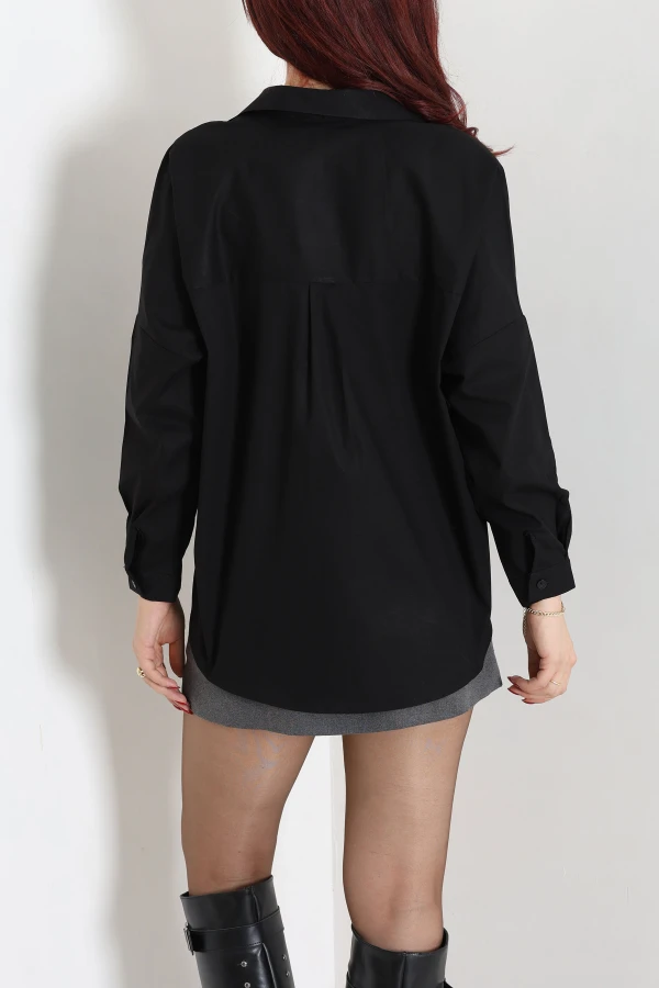 Oversize Poplin Gömlek Siyah 7