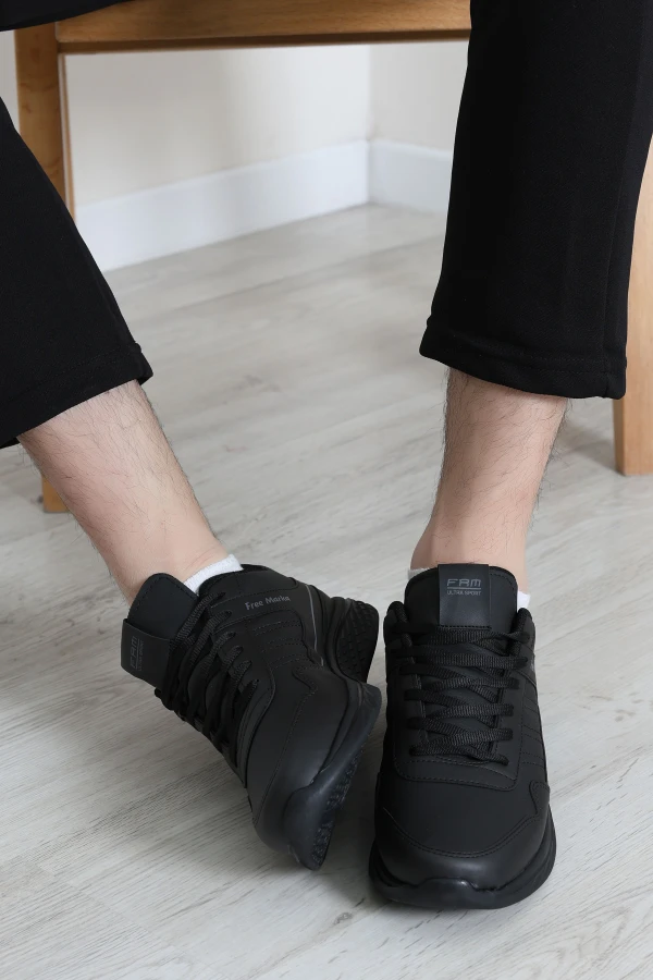 Erkek Siyah Günlük Spor Ayakkabı Rahat Taban Bağcıklı Sneaker Model 5