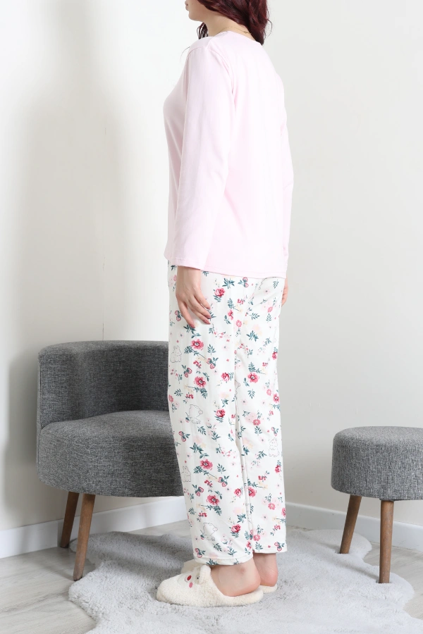 Kadın Pembe Şardonlu Milan Pijama Takımı Rahat Kalıp 9