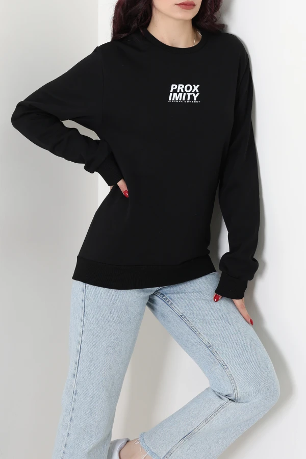 Baskılı Şardonlu Sweat Siyah 3