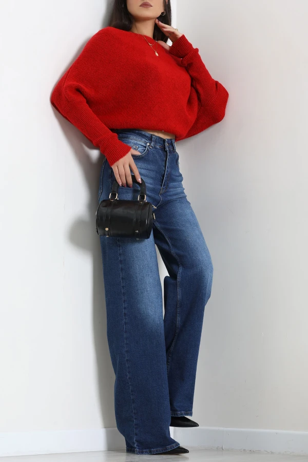 Kadın Mavi Yüksek Bel Wide Leg Bol Paça Kot Pantolon 4