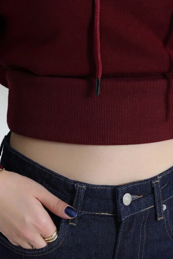 Kadın Bordo Kapüşonlu Baskılı Oversize Sweat Tunik 7