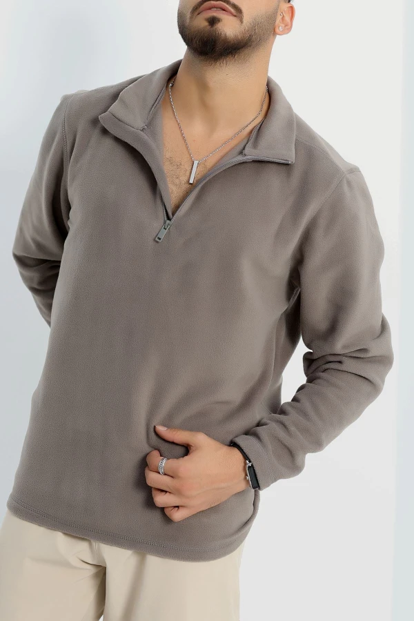 Yarım Fermuar Erkek Polar Sweat Füme 6
