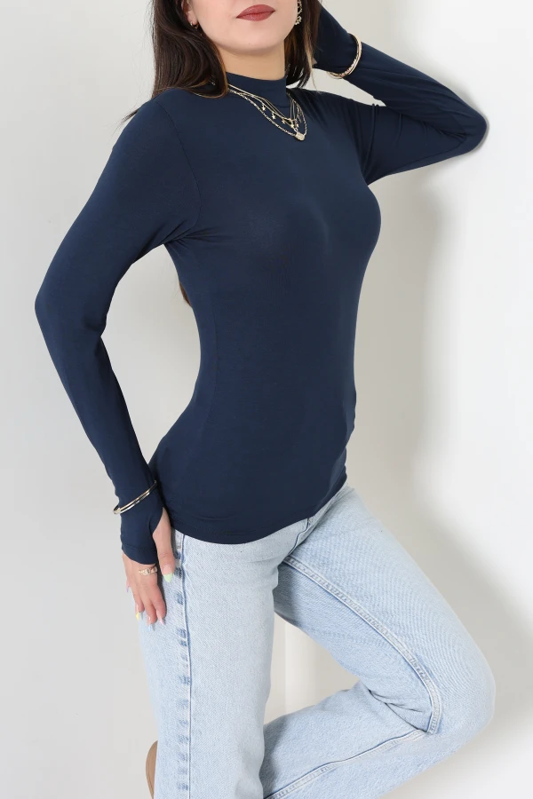 Kadın Lacivert Parmak Geçmeli Basic Body 3