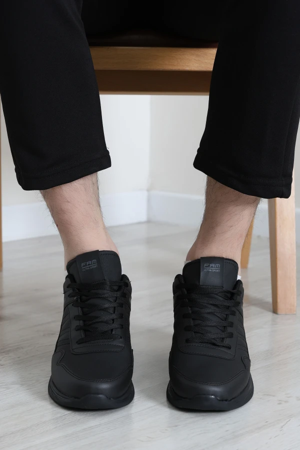 Erkek Siyah Günlük Spor Ayakkabı Rahat Taban Bağcıklı Sneaker Model 3