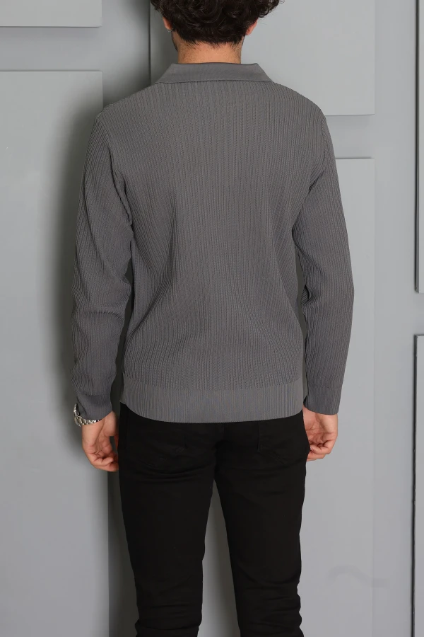 Fermuarlı Polo Yaka Erkek Triko Sweat Antrasit 8