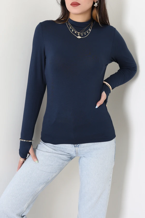 Kadın Lacivert Parmak Geçmeli Basic Body